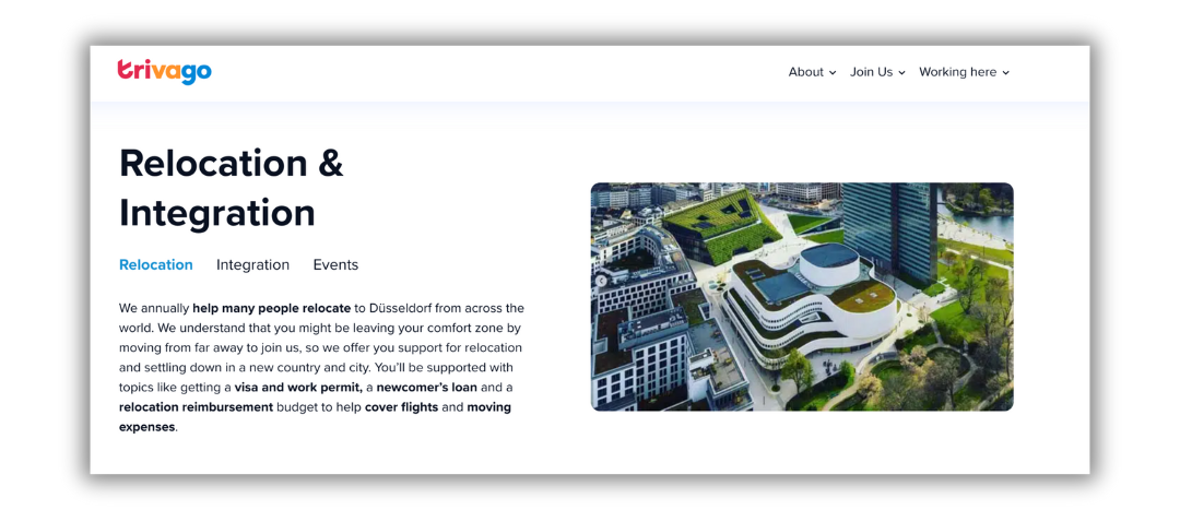 Trivago career page