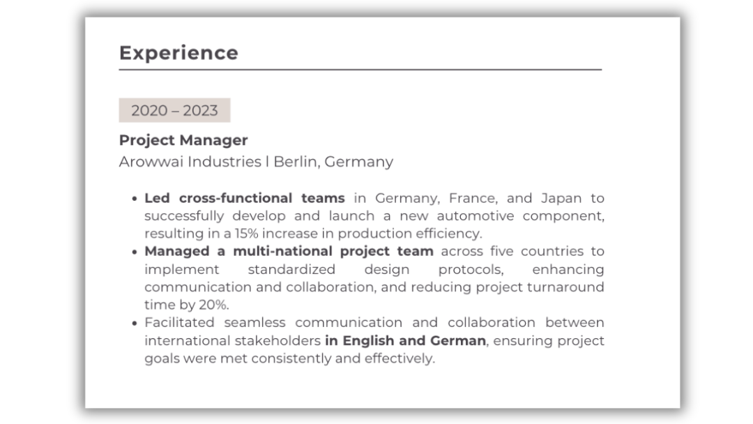 Work experience in Germany for CV 